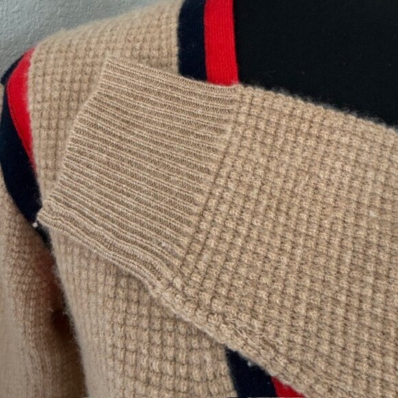 J Crew Cashmere Waffle Knit Cardigan Sweater Camel Tan Striped XS - Picture 10 of 14